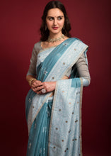Load image into Gallery viewer, Jay Blue Chikankari Woven Chanderi Cotton Saree