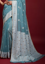Load image into Gallery viewer, Jay Blue Chikankari Woven Chanderi Cotton Saree