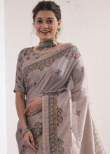 Load image into Gallery viewer, Mink Grey Kalamkari Printed Soft Tussar Silk Saree