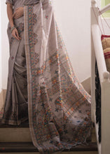 Load image into Gallery viewer, Mink Grey Kalamkari Printed Soft Tussar Silk Saree