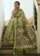 Load image into Gallery viewer, Pista Green Kalamkari Printed Soft Tussar Silk Saree