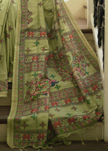 Load image into Gallery viewer, Pista Green Kalamkari Printed Soft Tussar Silk Saree