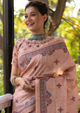 Load image into Gallery viewer, Peach Pink Kalamkari Printed Soft Tussar Silk Saree
