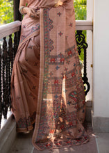 Load image into Gallery viewer, Peach Pink Kalamkari Printed Soft Tussar Silk Saree