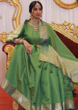Load image into Gallery viewer, Jade Green Woven Soft Banarasi Silk Saree