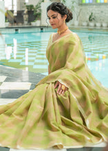 Load image into Gallery viewer, Olive Green Woven Checks Linen Saree