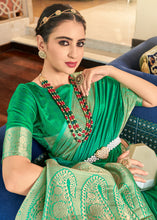 Load image into Gallery viewer, Clover Green Woven Two Tone Soft Silk Saree