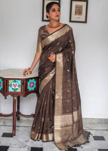 Load image into Gallery viewer, Taupe Brown Zari Woven Tussar Silk Saree