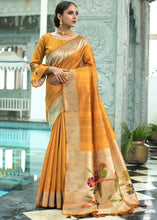 Load image into Gallery viewer, Mustard Yellow Zari Woven Tussar Silk Saree having Paithani Design Pallu
