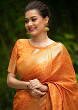 Load image into Gallery viewer, Gold Yellow Self Weaving Banarasi Silk Saree with Zari Border &amp; Pallu