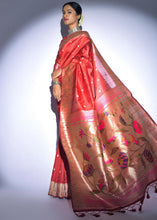 Load image into Gallery viewer, Candy Red Zari Woven Paithani Tussar Silk Saree