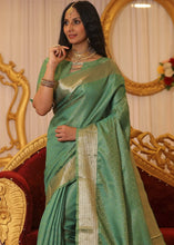 Load image into Gallery viewer, Jade Green Woven Soft Banarasi Silk Saree
