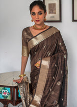 Load image into Gallery viewer, Taupe Brown Zari Woven Tussar Silk Saree