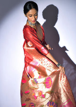 Load image into Gallery viewer, Candy Red Zari Woven Paithani Tussar Silk Saree