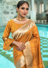 Load image into Gallery viewer, Mustard Yellow Zari Woven Tussar Silk Saree having Paithani Design Pallu