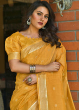 Load image into Gallery viewer, Mustard Yellow Woven Cotton Saree with Butti Overall