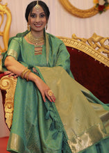 Load image into Gallery viewer, Jade Green Woven Soft Banarasi Silk Saree