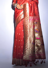 Load image into Gallery viewer, Candy Red Zari Woven Paithani Tussar Silk Saree