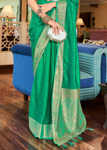 Load image into Gallery viewer, Clover Green Woven Two Tone Soft Silk Saree
