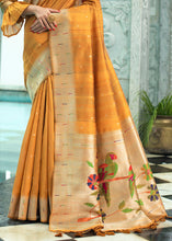 Load image into Gallery viewer, Mustard Yellow Zari Woven Tussar Silk Saree having Paithani Design Pallu