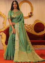Load image into Gallery viewer, Jade Green Woven Soft Banarasi Silk Saree