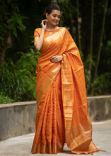 Load image into Gallery viewer, Gold Yellow Self Weaving Banarasi Silk Saree with Zari Border &amp; Pallu