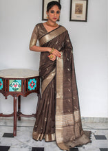 Load image into Gallery viewer, Taupe Brown Zari Woven Tussar Silk Saree