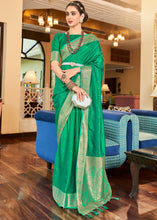 Load image into Gallery viewer, Clover Green Woven Two Tone Soft Silk Saree