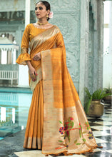 Load image into Gallery viewer, Mustard Yellow Zari Woven Tussar Silk Saree having Paithani Design Pallu