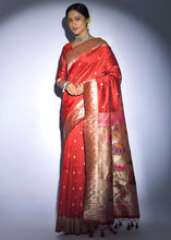 Load image into Gallery viewer, Candy Red Zari Woven Paithani Tussar Silk Saree