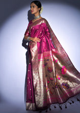 Load image into Gallery viewer, Fandango Purple Zari Woven Paithani Tussar Silk Saree