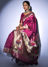 Load image into Gallery viewer, Fandango Purple Zari Woven Paithani Tussar Silk Saree