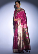 Load image into Gallery viewer, Fandango Purple Zari Woven Paithani Tussar Silk Saree