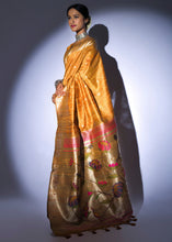 Load image into Gallery viewer, Mustard Yellow Zari Woven Paithani Tussar Silk Saree