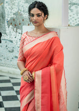Load image into Gallery viewer, Imperial Red Linen Saree having Zari Woven Stripes