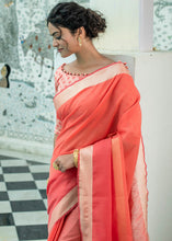 Load image into Gallery viewer, Imperial Red Linen Saree having Zari Woven Stripes