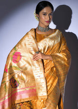 Load image into Gallery viewer, Mustard Yellow Zari Woven Paithani Tussar Silk Saree