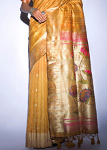 Load image into Gallery viewer, Mustard Yellow Zari Woven Paithani Tussar Silk Saree
