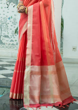 Load image into Gallery viewer, Imperial Red Linen Saree having Zari Woven Stripes