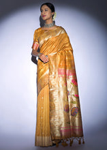 Load image into Gallery viewer, Mustard Yellow Zari Woven Paithani Tussar Silk Saree