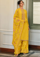 Load image into Gallery viewer, Golden Yellow Designer Woven Viscose Organza Salwar Suit with Embroidery work: Top Pick
