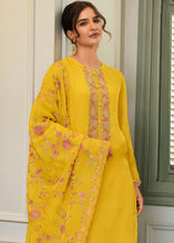 Load image into Gallery viewer, Golden Yellow Designer Woven Viscose Organza Salwar Suit with Embroidery work: Top Pick