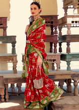 Load image into Gallery viewer, Crimson Red Printed Patola Silk Saree with Zari Border &amp; Tassels on Pallu