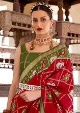Load image into Gallery viewer, Crimson Red Printed Patola Silk Saree with Zari Border &amp; Tassels on Pallu