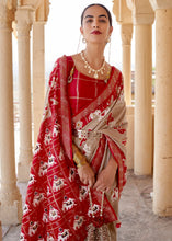 Cargar imagen en el visor de la galería, Oat Brown Printed Patola Silk Saree with Zari Border &amp; Tassels on Pallu