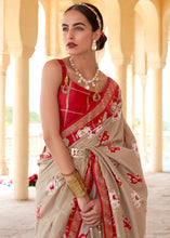 Cargar imagen en el visor de la galería, Oat Brown Printed Patola Silk Saree with Zari Border &amp; Tassels on Pallu
