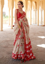 Cargar imagen en el visor de la galería, Oat Brown Printed Patola Silk Saree with Zari Border &amp; Tassels on Pallu
