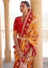 Load image into Gallery viewer, Honey Orange Printed Patola Silk Saree with Zari Border &amp; Tassels on Pallu