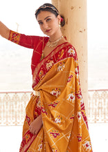 Load image into Gallery viewer, Honey Orange Printed Patola Silk Saree with Zari Border &amp; Tassels on Pallu
