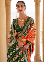 Load image into Gallery viewer, Pumpkin Orange Printed Patola Silk Saree with Zari Border &amp; Tassels on Pallu